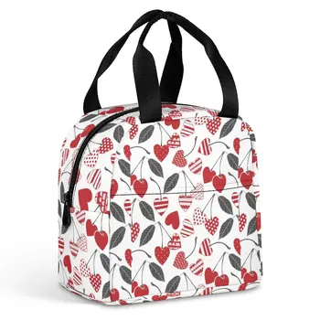 Сумки для ланча с индивидуальным рисунком для женщин с принтом Love Cherry, портативная сумка для еды, коробка для завтрака для пикника, путешествия, Офисная работа, школа