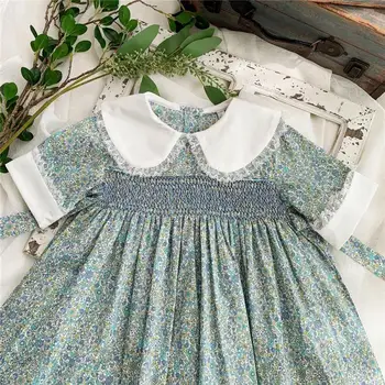 Детское испанское бутик-платье Для девочек, платья с цветочным рисунком ручной работы, Детское Хлопковое платье с вышивкой на воротнике 