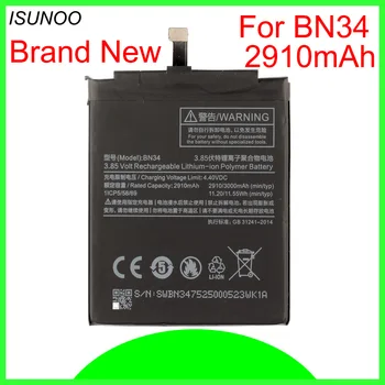 ISUNOO 10 шт./лот, 2910 мАч, BN34, Аккумулятор для Xiaomi Redmi 5A, 5,0 