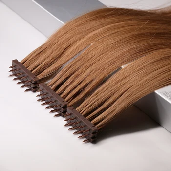 Готовые к отправке 6d Наращивание волос 3-го поколения Коричневого цвета # 4 6D Наращивание человеческих волос из перьев Virgin indian hair 13 шт./лот