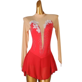 красное платье для фигурного катания Для женщин и девочек, платье для катания на коньках, Гимнастический костюм, изготовленный на заказ, со стразами B129