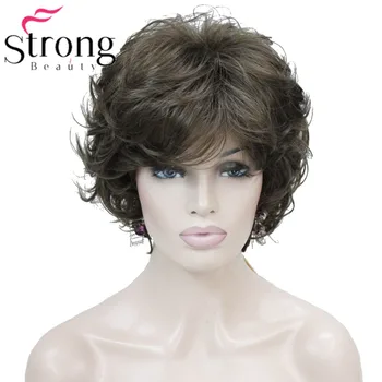 StrongBeauty, Короткая Волнистая мягкая классическая шапочка, Полный синтетический парик, Коричневые женские парики НА ВЫБОР