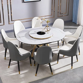 Многофункциональный обеденный стол White Rock Board, Новый Легкий Роскошный Выдвижной Кухонный стол с поворотным столом, мебель для ресторана
