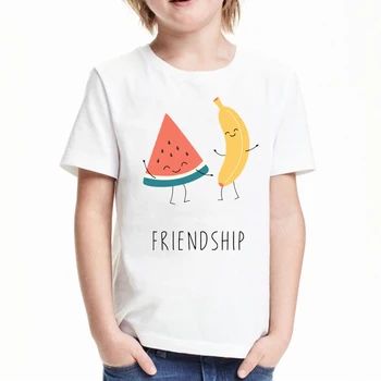 футболки с рисунком банана и арбуза с рисунком дружбы, модная футболка для мальчиков, одежда для мальчиков, детская одежда, рубашки для девочек, футболка для девочек