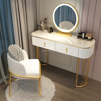 Современная минималистичная мебель для спальни в скандинавском стиле, комод со светодиодной подсветкой, роскошная краска, Нескользящие столики для макияжа с выдвижными ящиками