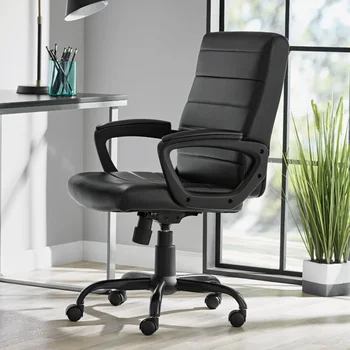 Офисное кресло менеджера со средней спинкой, с подлокотниками, из натуральной кожи, коричневого цвета