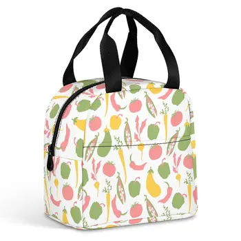 Сумки для ланча с индивидуальным рисунком для женщин, Цветная овощная печать, Переносная сумка для еды, коробка для завтрака для пикника, для путешествий, для работы, для школы