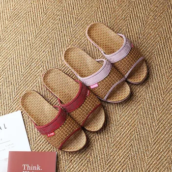 2021 г. новые бамбуковые тапочки для пары, женские шлепанцы из ротанга, соломенный коврик для дома, мужская обувь на плоской подошве