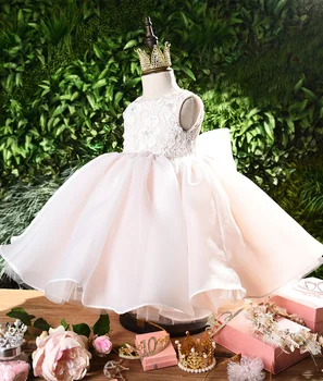 Розовое Кружевное Платье для маленьких Девочек на Крещение, Расшитое бисером Платье для Крещения, Праздничный Свадебный наряд Принцессы, Платье для Новорожденных на 1 день Рождения