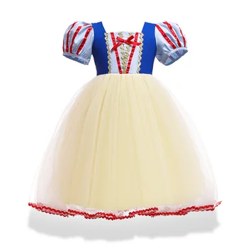 Disney 2023 Летнее Платье Принцессы для Косплея Белоснежки для маленьких девочек, Детский хлопковый костюм с пышными рукавами, Детское Бальное платье с короткими рукавами