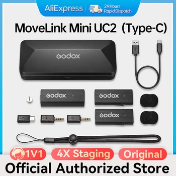Godox MoveLink Mini UC2 Один-два Комплекта адаптеров для Android 2,4 ГГц Беспроводной Петличный Микрофон Качество звука Без потерь