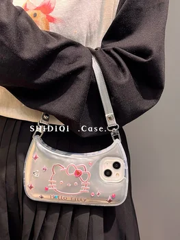 Мультяшный Sanrio Hello Kitty, роскошная серебряная сумочка, чехол для телефона для iPhone 14 13 12 11 Pro Max 14Pro, Мягкая задняя крышка с защитой от падения, девочка