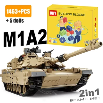 2в1 WW2 Военный M1A2 Abrams MBT Армейский Танк Пушка Колесница Набор Фигурок Солдат DIY Строительные Блоки Игрушки Детский Рождественский Подарок MOC