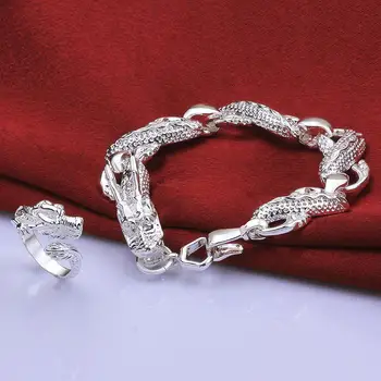 Горячие Классические мужские браслеты с драконом из стерлингового серебра 925 пробы, кольца, ювелирные наборы, модные вечерние свадебные бренды, праздничные подарки