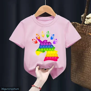 Акварельная радужная футболка с единорогом, розовая футболка для девочек, Harajuku Kawaii, Детская одежда, игрушки-непоседы, футболка, одежда для подростков, футболка