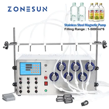 Машина для розлива жидкостей ZONESUN Цифровой Магнитный Насос Духи для напитков 6 Сопел Наполнитель для воды Бутылка для сока и эфирного масла