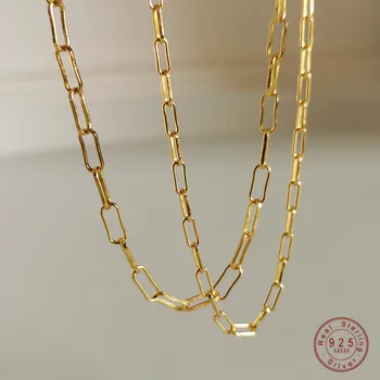 Корейское винтажное ожерелье с квадратной цепочкой из стерлингового серебра 925 пробы, модные простые ювелирные изделия