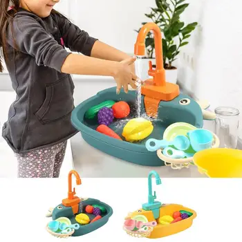 Игрушки для кухонного гарнитура для малышей, Экологичный смеситель для кухонной раковины, игрушка, имитирующая модель кухни, Автоматическая система круговорота воды, игрушка для детей