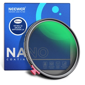 NEEWER 58 мм/67 мм/72 мм/77 мм Черный Диффузионный эффект 1/4 с переменным ND-фильтром ND2-ND32 2 в 1, HD Фильтр нейтральной плотности