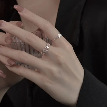 Модное Серебристое кольцо в форме сердца в корейском стиле, открытое, простое, чистое, Регулируемое кольцо в стиле Ins, ювелирные изделия для девочек