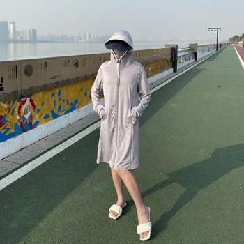 Женская Длинная солнцезащитная одежда, Лето 2023, Новая защита от ультрафиолета на все тело, Ощущение прохлады, Дышащий Кардиган, Тонкое пальто из ледяного шелка