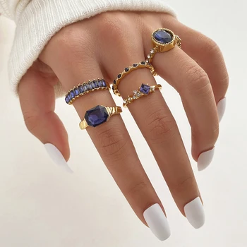 FNIO Модный набор колец с геометрическими костяшками пальцев для женщин, фиолетово-зеленое кольцо на палец с кристаллами, 2023, Бохо, ювелирный подарок для Дам