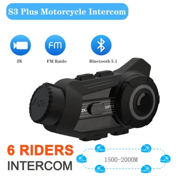 S3 Plus Мотоциклетный Домофон 2K HD Камера Шлем Bluetooth Видеогарнитура BT5.1 1500 М 6 Всадников Групповой переговорный коммуникатор IP65