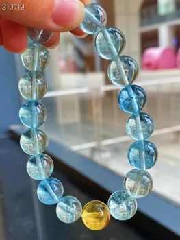 Натуральный Синий Желтый Аквамарин Прозрачные круглые бусины Браслет Ювелирные изделия из кристаллов 11,6 мм Насыщенные Аквамариновые бусины Женщины Мужчины ААААААА