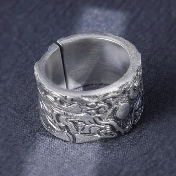 Ретро серебряный большой указательный палец S999, серебряное кольцо с двойным драконом, мужской мяч для игры