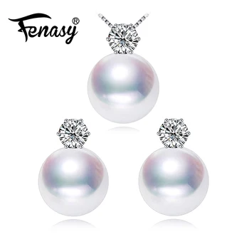 Ювелирный бренд FENASY Pearl Jewelry, свадебные комплекты украшений для помолвки, ожерелье с подвеской из натурального жемчуга, женские серьги-гвоздики, бусины 8-9 мм
