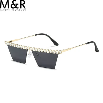 Модный индивидуальный бескаркасный трапециевидный комплект солнцезащитных очков с бриллиантами, Роскошные брендовые дизайнерские солнцезащитные очки для женщин