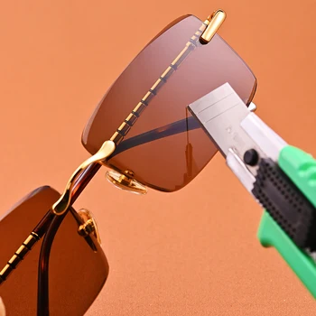 Стеклянные солнцезащитные очки мужские женские солнцезащитные очки без оправы для мужчин, коричневые каменные линзы, защита от царапин, брендовые дизайнерские винтажные очки