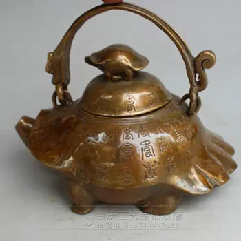 Антикварный латунный чайник из латуни, украшения из латуни, резная черепаха, стерео Латунный чайник, медный чайник, ручная статуя