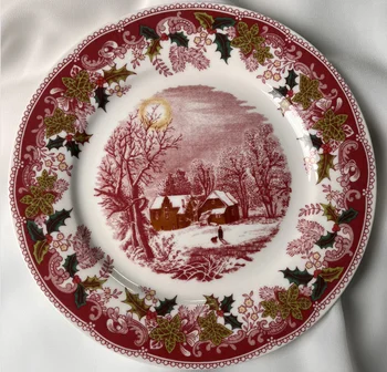 классическая красная итальянская серия Snow scene подглазурного цвета, обеденная тарелка, суповая тарелка, кружка, кофейная чашка, тарелка