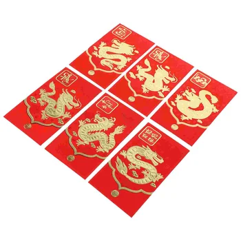 6 шт. Новогодний Красный Бумажный конверт, мешок для денег на удачу, Бумажные мешочки, Китайский Фестиваль подарков в Год дракона, милый