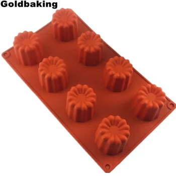 Goldbaking 8 Чашек Большие Канели Силиконовая Форма Бордле Рифленая Форма Для Выпечки Торта Лоток Красный