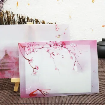 200шт Конверт Бумажный Пакет Розовый Японская Вишня Цветок Сакуры Живопись Дизайн Искусственная Пергаментная Открытка ZA4856
