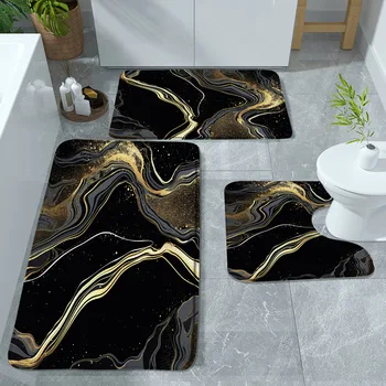 Абстрактный Мраморный коврик для ванной 3шт. Текстура камня с трещинами Креативное Искусство Черный Серый Современный Классический Декор ванной Комнаты Ковры Фланелевый ковер