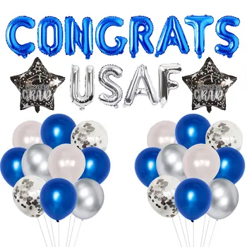 Поздравляем Украшения для выпускного вечера ВВС США Синий Серебристый Поздравляем Воздушные шары ВВС США Баннер для украшения выпускного вечера ВВС