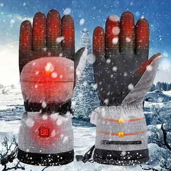 Перчатки с подогревом Для мужчин и женщин, трехскоростной температурный контроль, уличные водонепроницаемые, холодостойкие, теплые лыжные перчатки с литиевой батареей, электрические