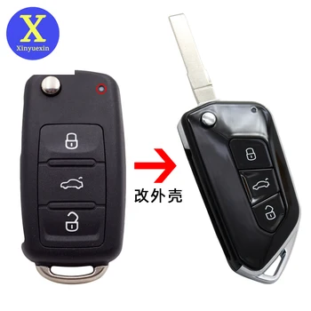 Xinyuexin Модифицированный Флип-Складной Корпус ключа для VW Golf Tiguan Polo Passat B5 Jetta для Skoda для Seat 3 Кнопки HU66 Неразрезанное Лезвие