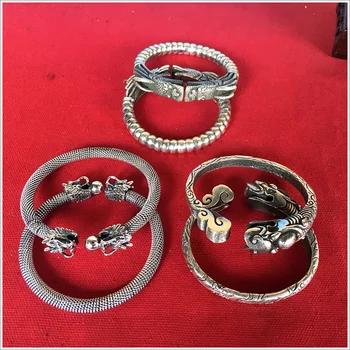 3 дизайна, антикварные браслеты S999 из чистого серебра, винтажные браслеты с драконом ручной работы, открывающиеся для мужчин и женщин