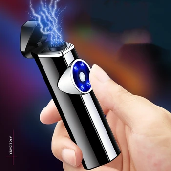 Металлическая уличная ветрозащитная плазменно-импульсная беспламенная трехдуговая зажигалка со светодиодным дисплеем, мощная электрическая зажигалка, креативный мужской подарок