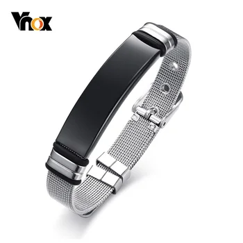 Vnox 12 мм Черные браслеты из нержавеющей стали для мужчин и Женщин с сетчатым ремешком Регулируемой длины Pulseira