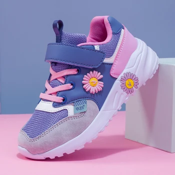 Модная детская обувь, теннисные розовые кроссовки для девочек, уличные кроссовки для бега, нескользящая школьная спортивная обувь, удобная обувь с дышащей сеткой