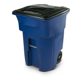 96-галлонное мусорное ведро синего цвета с колесиками и крышкой
