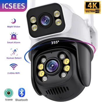 ICsees Купольная камера видеонаблюдения 4K, PTZ-камера с двумя объективами, Уличная Беспроводная Wifi Камера безопасности, Поддержка обнаружения человека NVR VMS