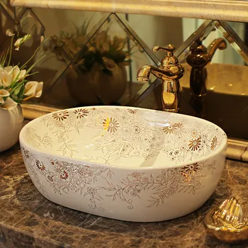 Керамический ручной умывальник с ручной росписью от фабрики Цзиндэчжэнь, чаша для раковины в ванной комнате