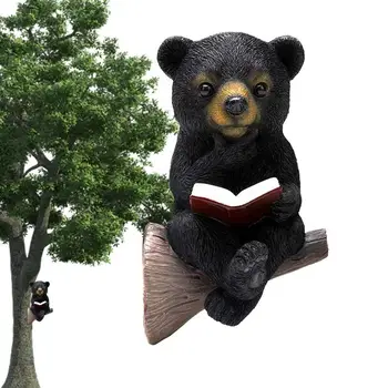 Солнечный поручая свет Статуя медведя Книга для чтения Напольный светильник Статуя сада Медведя Орнамент медведя Скульптура Медведя Декор дерева
