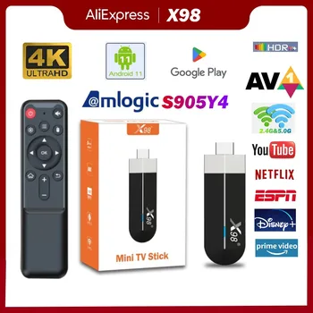 X98 S500 TV Stick Android 11 Amlogic S905Y4 Четырехъядерный 4G 32G AV1 4K 60fps 5G Wifi Google Плеер Youtube X98 Ключ 2G 16G TV Box